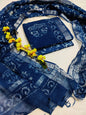 Bagru Hand Block Printed Linen Suits With Zari Border