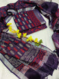 Bagru Hand Block Printed Linen Suits With Zari Border
