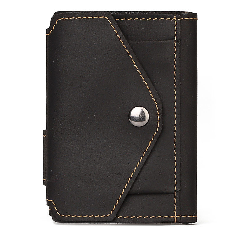 Credit Card Sleeve Retro Crazy Horse Leather RFID Anti-theft Card Holder Multifunctional Automatic Receiving Leather Card Box
