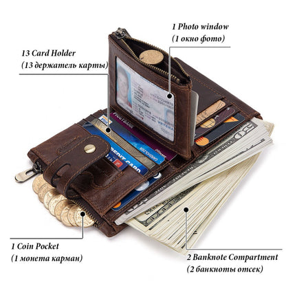 New Men's Leather Wallet Large Capacity Buckle Retro Zipper Coin Purse Anti-theft Clutch