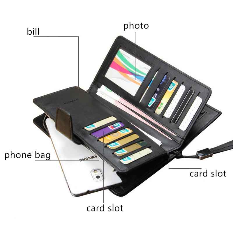 Top Quality leather long wallet men pruse male clutch zipper around wallets men women money bag pocket mltifunction