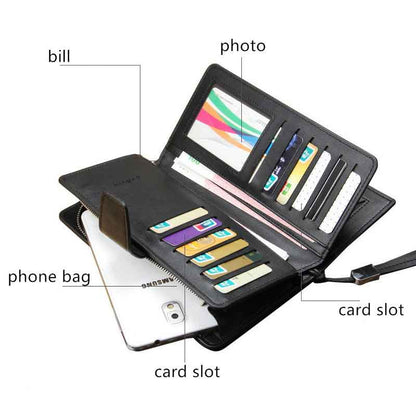 Top Quality leather long wallet men pruse male clutch zipper around wallets men women money bag pocket mltifunction
