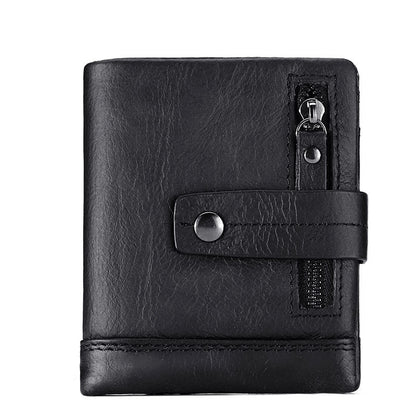 Men's Bag Zipper Buckle Multi-Card First Layer Cowhide Coin Purse Short Leather Men's Wallet