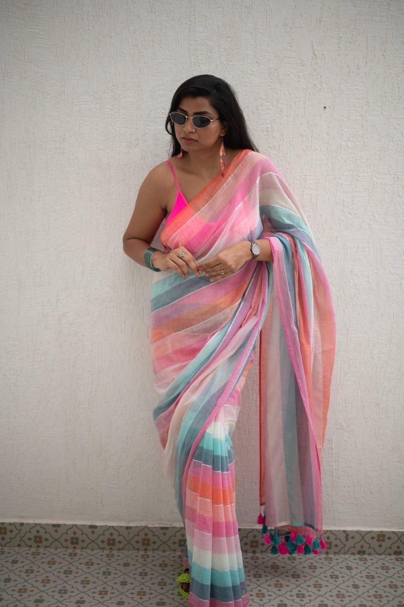 Mul Cotton Saree with Stitch Jhul Kodom