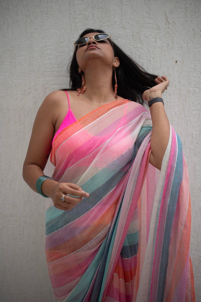 Mul Cotton Saree with Stitch Jhul Kodom