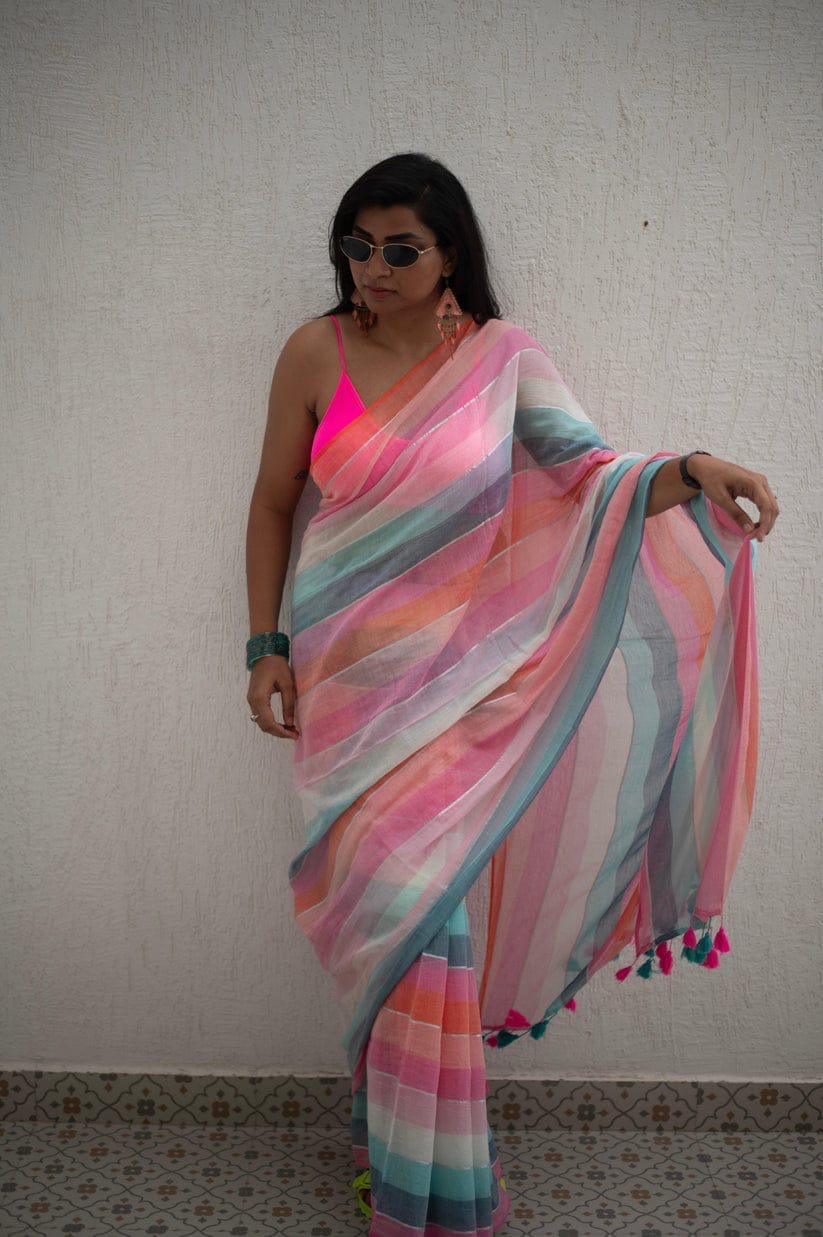 Mul Cotton Saree with Stitch Jhul Kodom