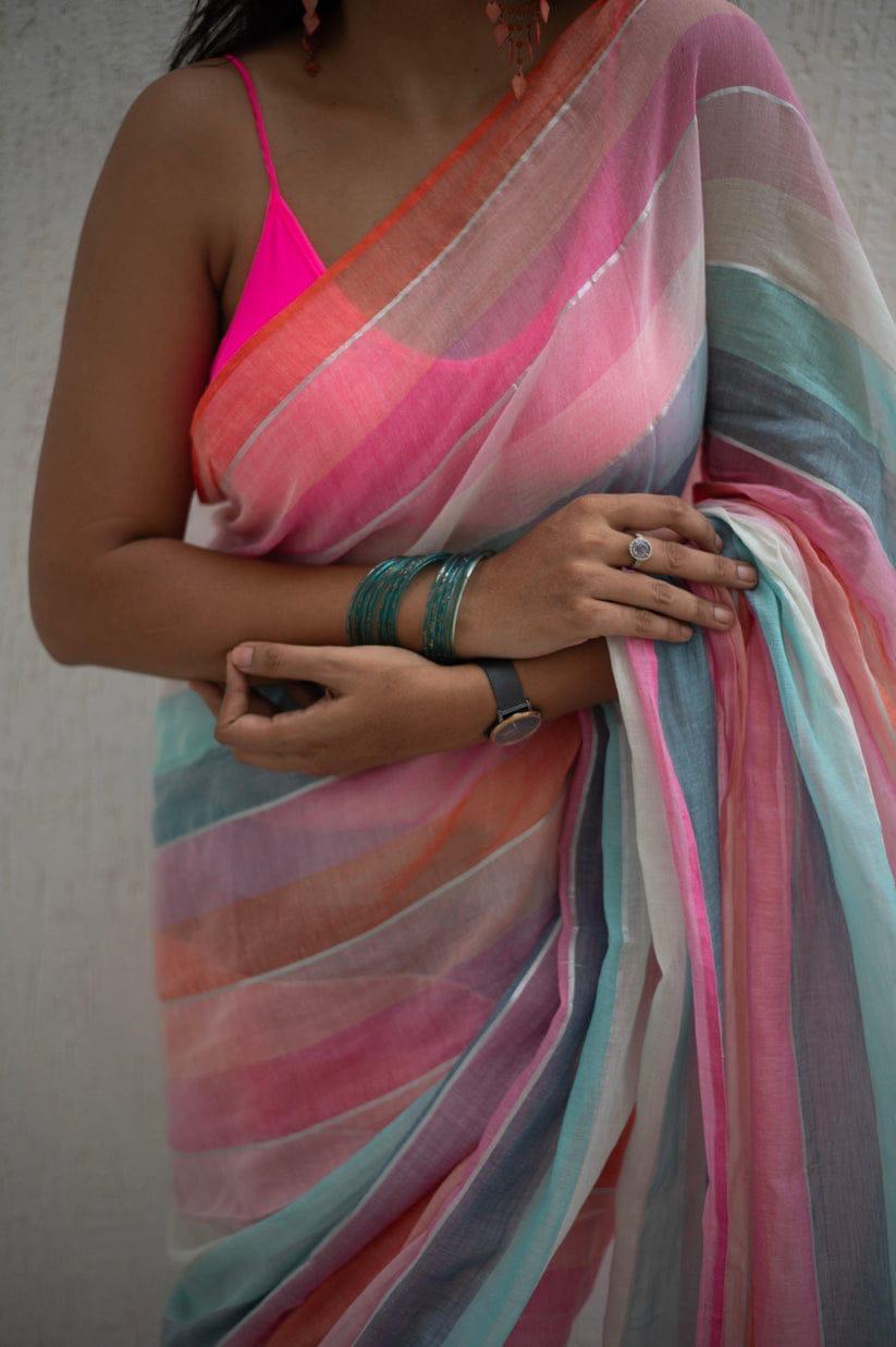 Mul Cotton Saree with Stitch Jhul Kodom
