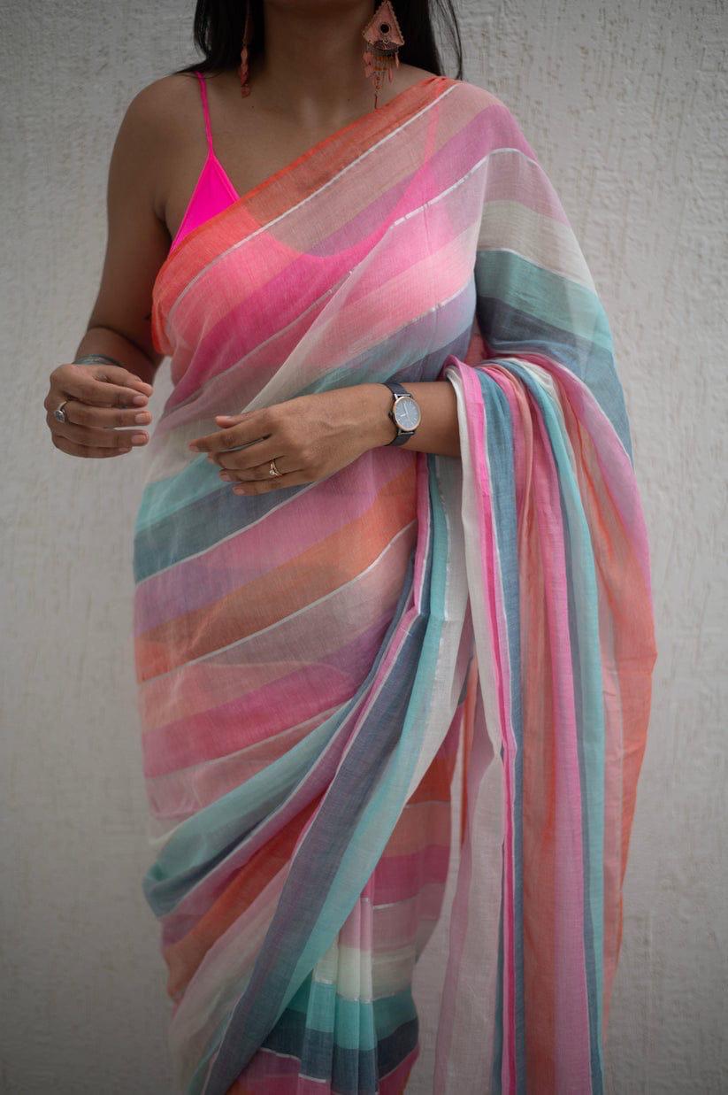 Mul Cotton Saree with Stitch Jhul Kodom