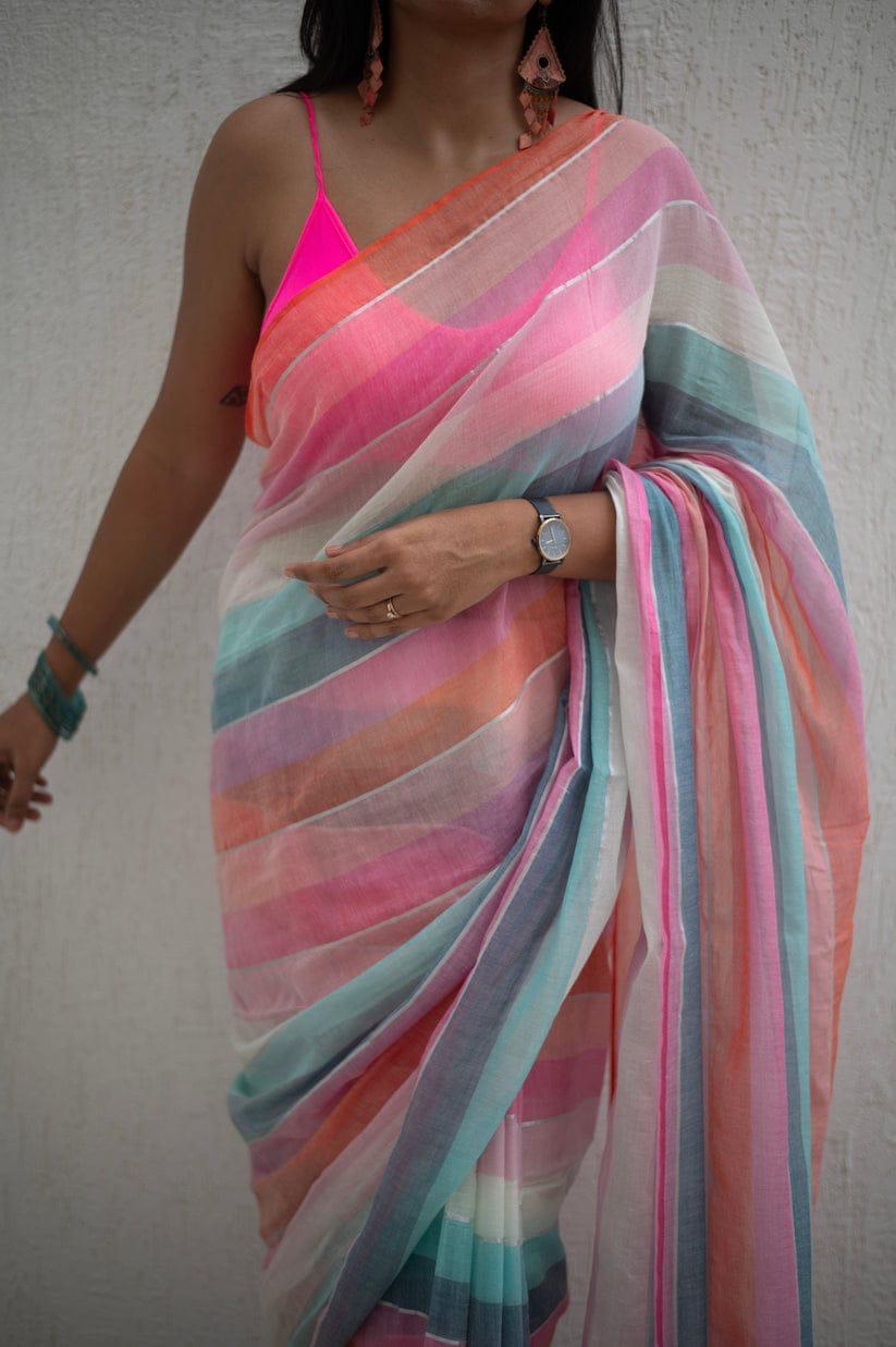Mul Cotton Saree with Stitch Jhul Kodom