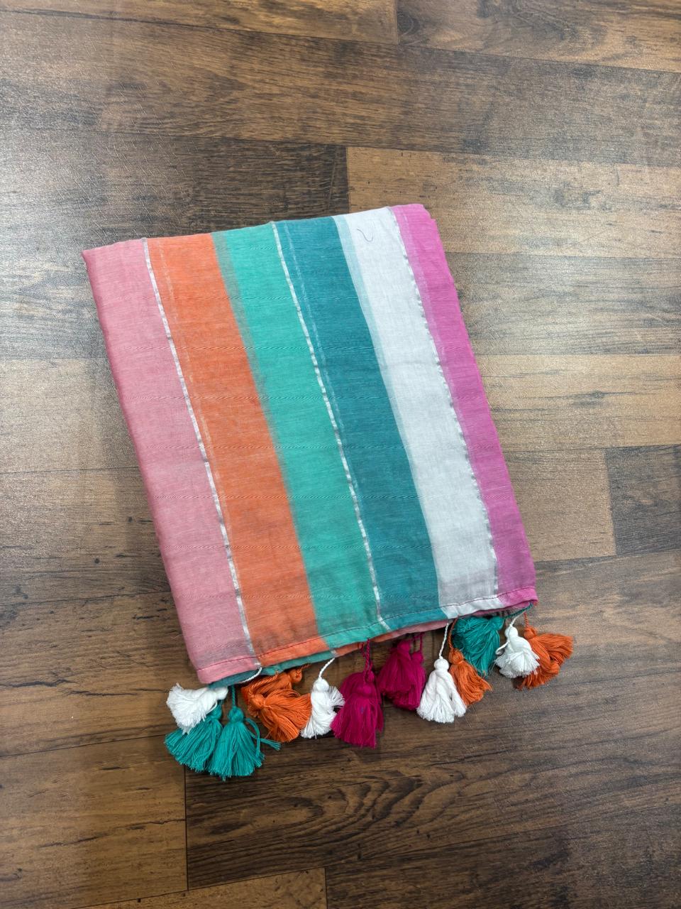 Mul Cotton Saree with Stitch Jhul Kodom