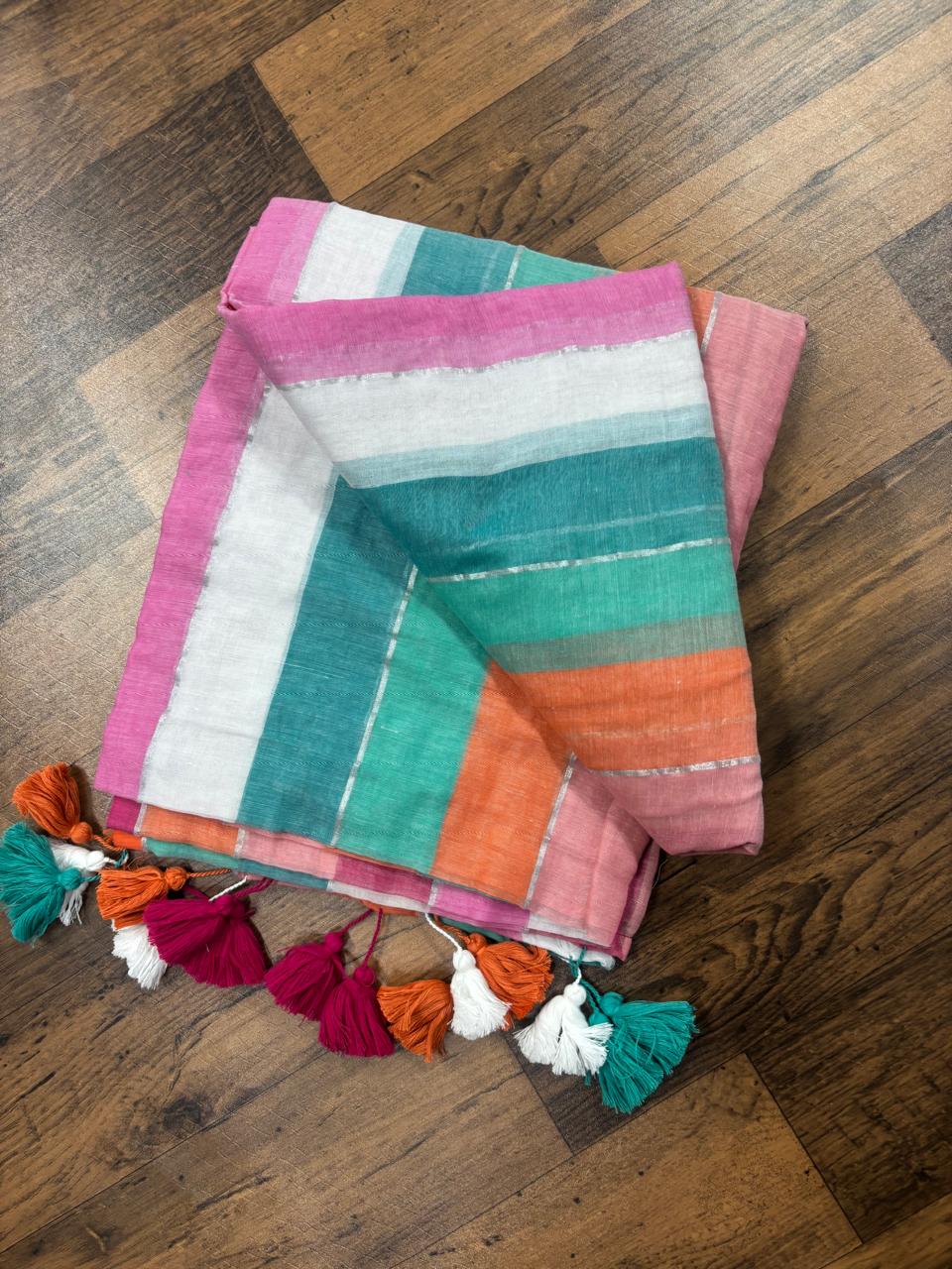 Mul Cotton Saree with Stitch Jhul Kodom