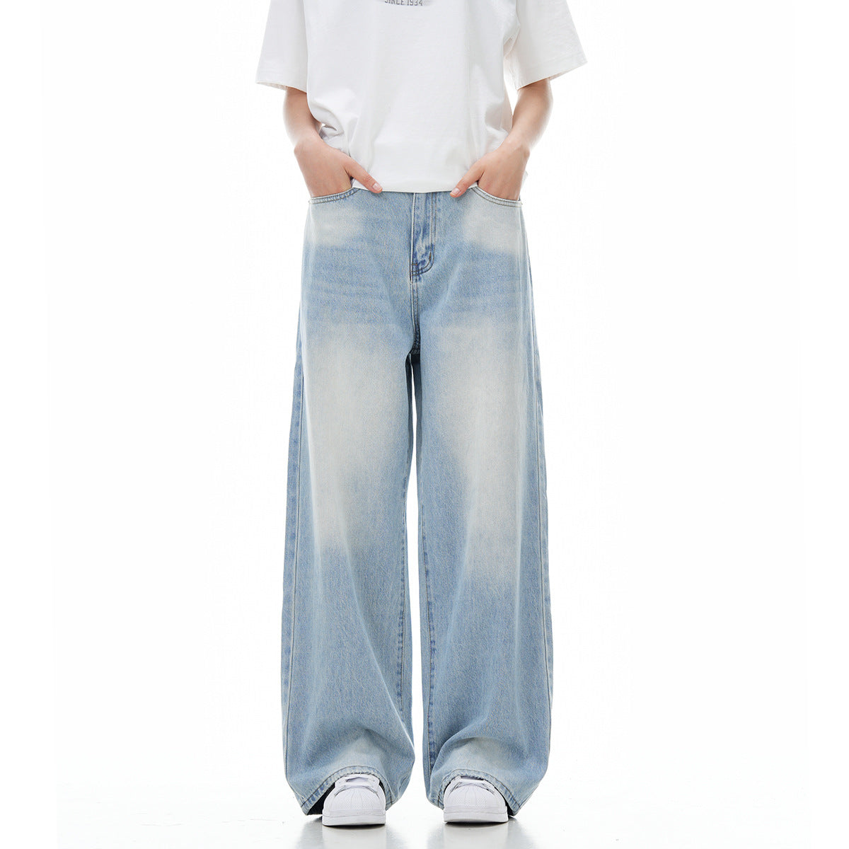 Women's-Ice Blue High Waist Basic Jeans for Teenagers and Adults