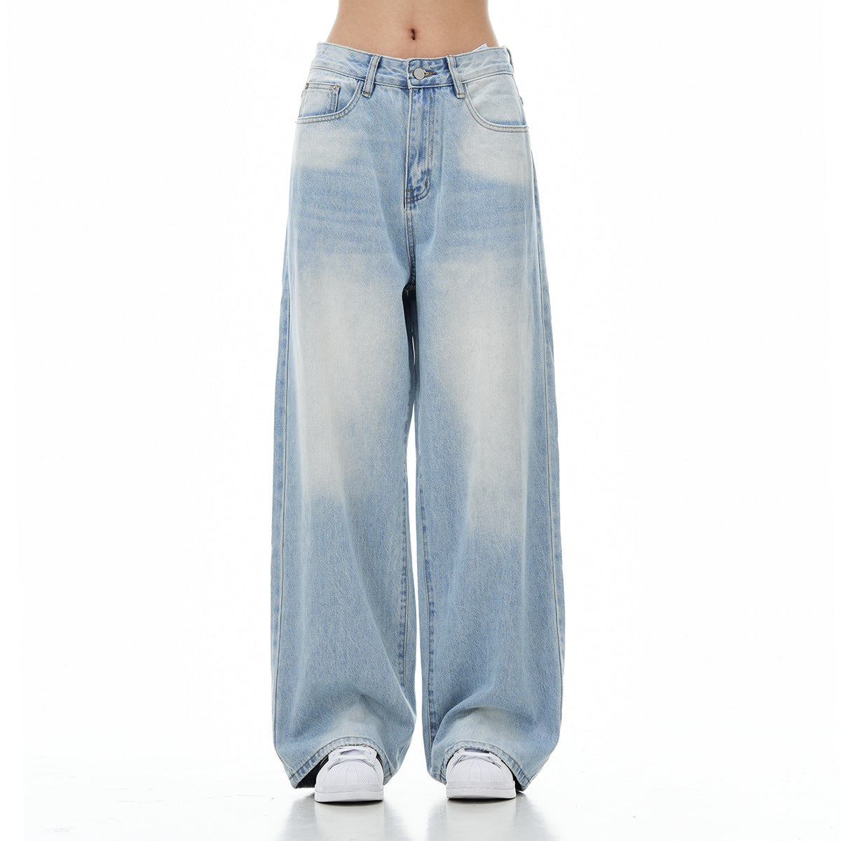 Women's-Ice Blue High Waist Basic Jeans for Teenagers and Adults