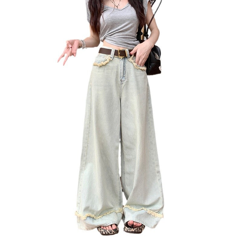Mid Waist Straight-Leg Wide Leg Denim Jeans for Women