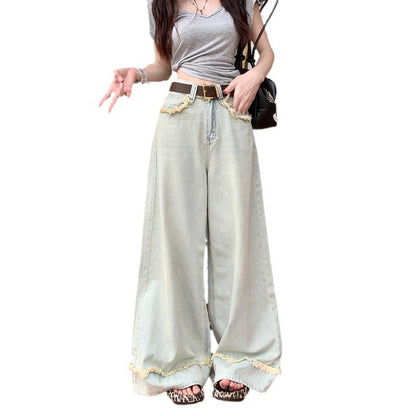 Mid Waist Straight-Leg Wide Leg Denim Jeans for Women
