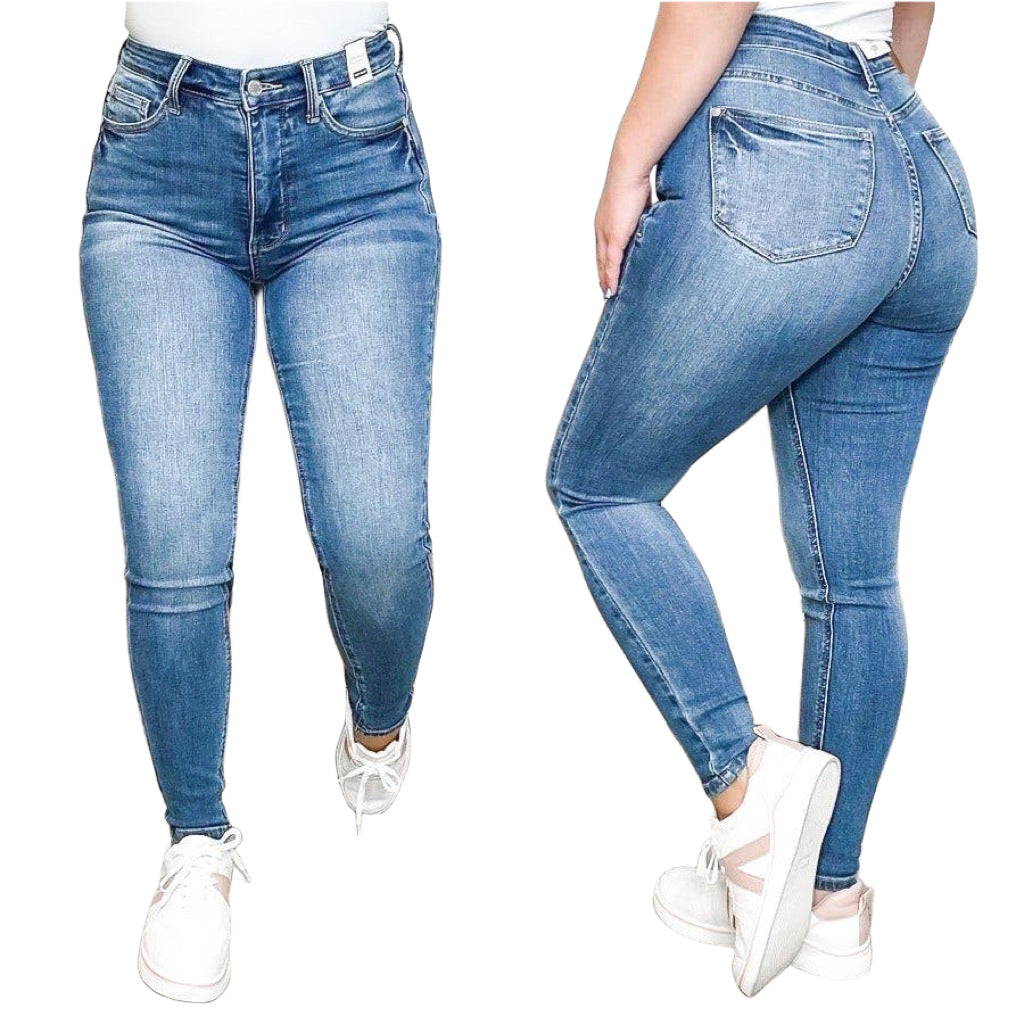 Light Blue High Elasticity Skinny Jeans for Women