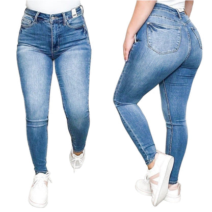 Light Blue High Elasticity Skinny Jeans for Women