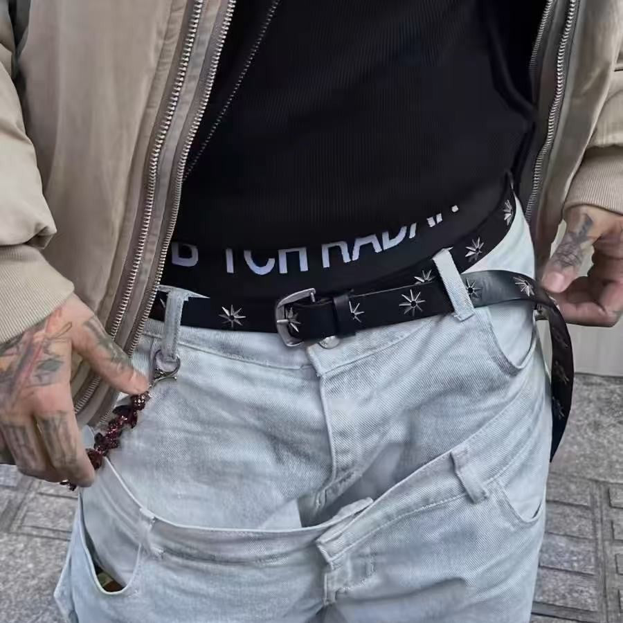 DIY Star Simple Black Retro Metal Men's Distressed Belt