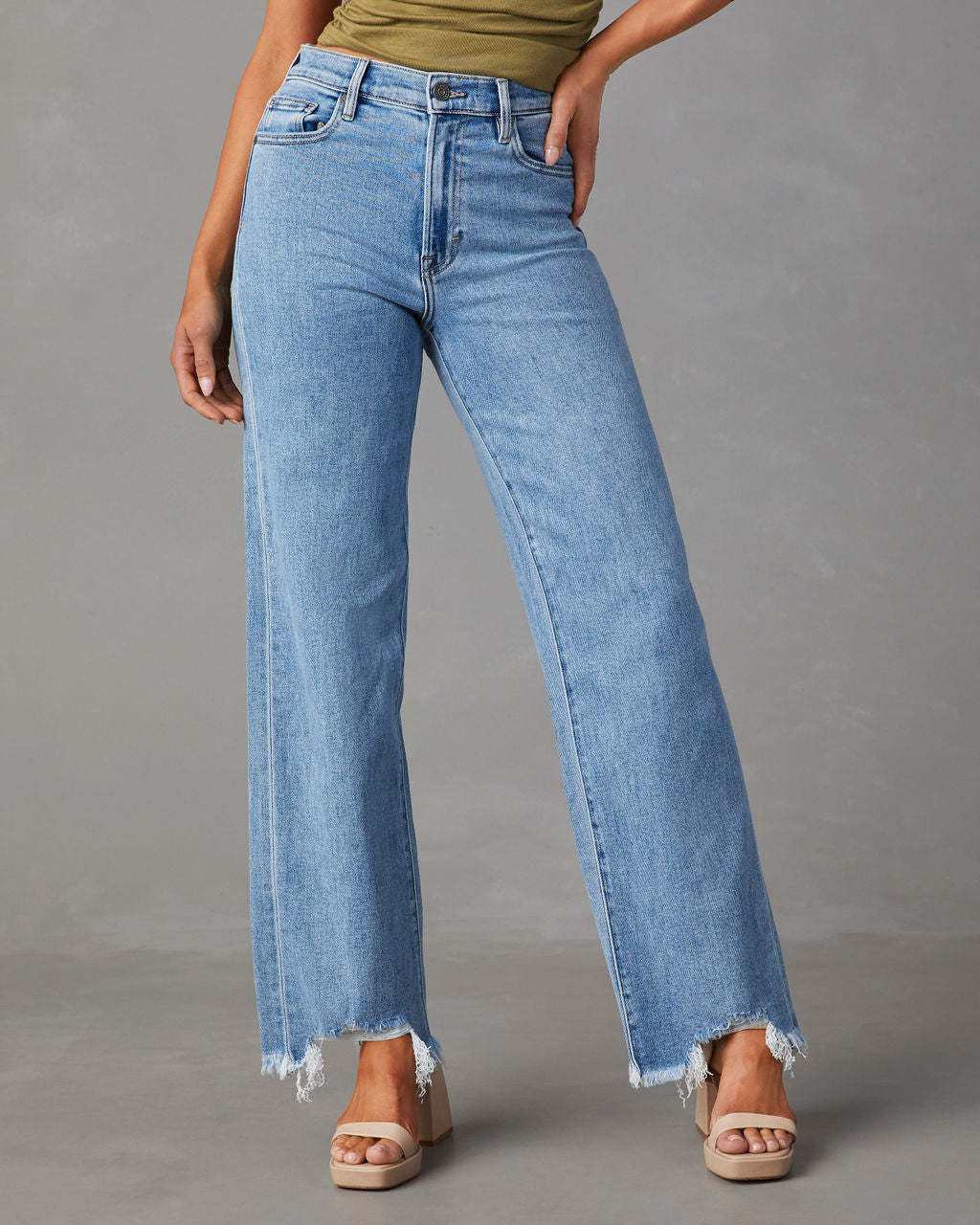 Tassel Hem Straight Denim Jeans