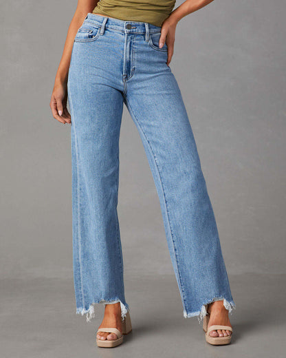 Tassel Hem Straight Denim Jeans