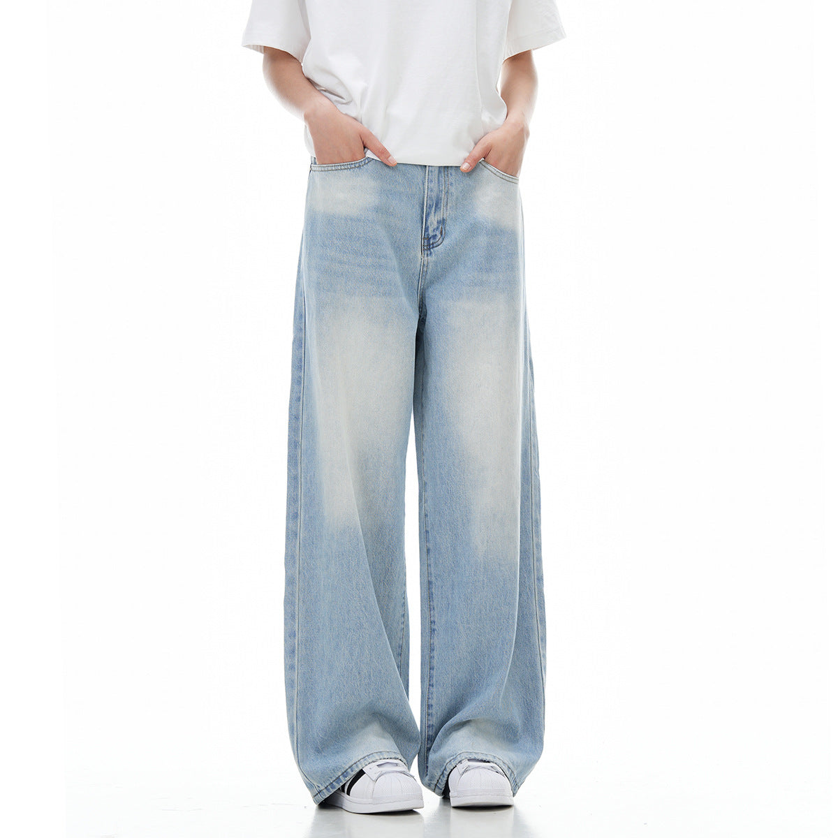 Women's-Ice Blue High Waist Basic Jeans for Teenagers and Adults