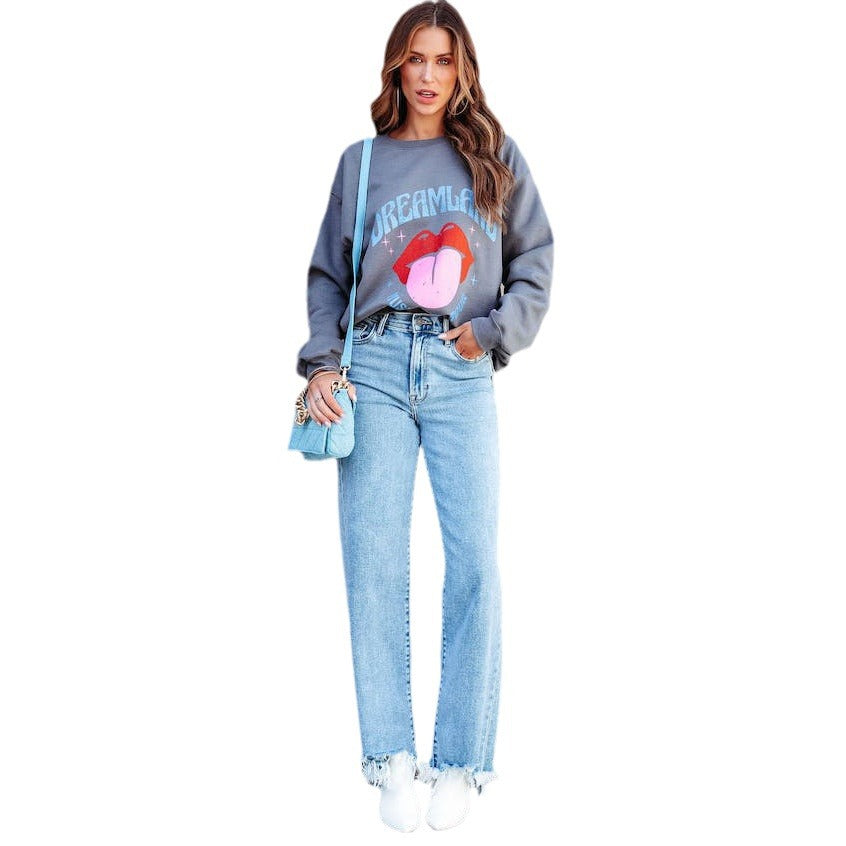Tassel Hem Straight Denim Jeans