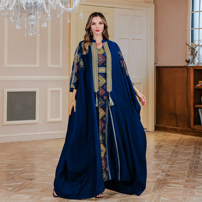 Embroidered Robe Abaya Light Luxury Evening Gown Two-piece Set