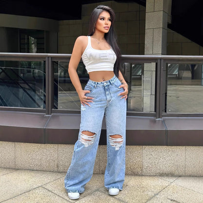 Women's High Waist Wide Leg Denim Jeans