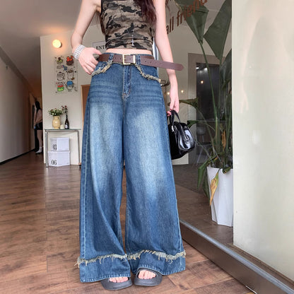 Mid Waist Straight-Leg Wide Leg Denim Jeans for Women