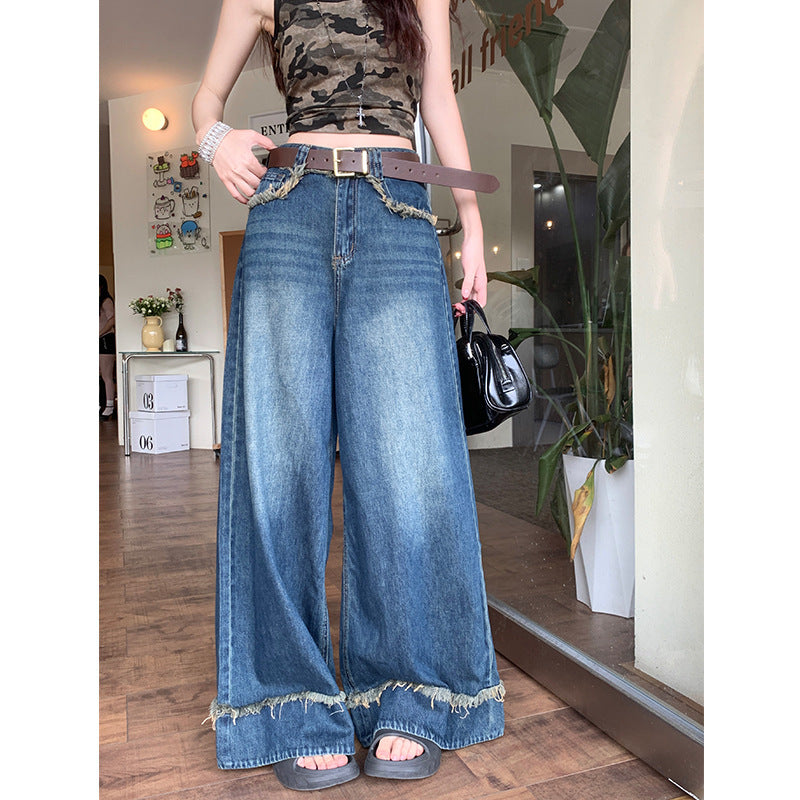 Mid Waist Straight-Leg Wide Leg Denim Jeans for Women