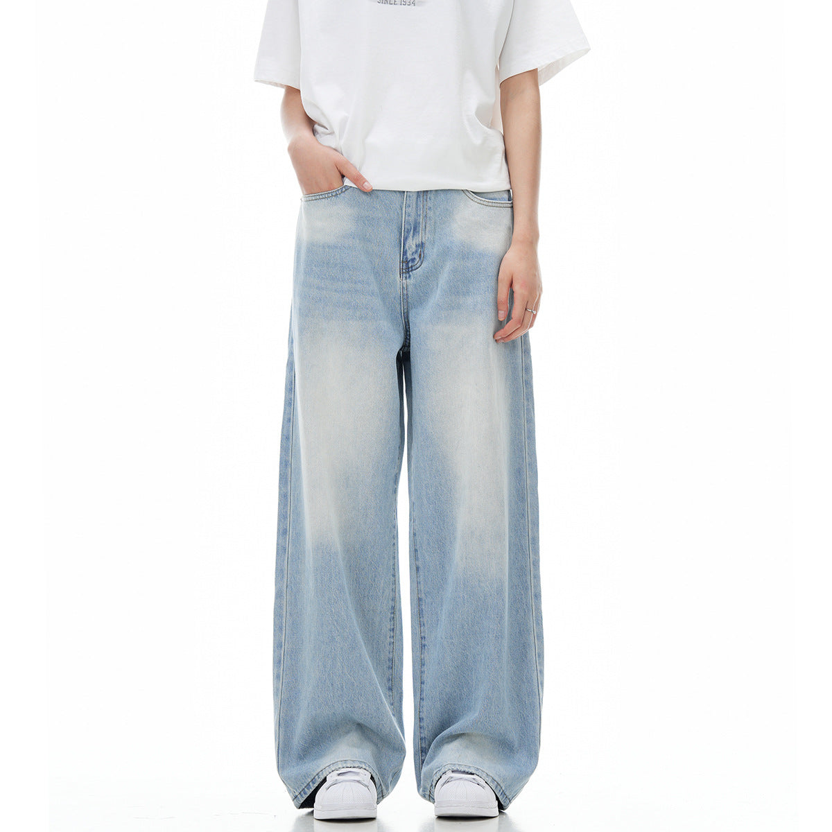 Women's-Ice Blue High Waist Basic Jeans for Teenagers and Adults