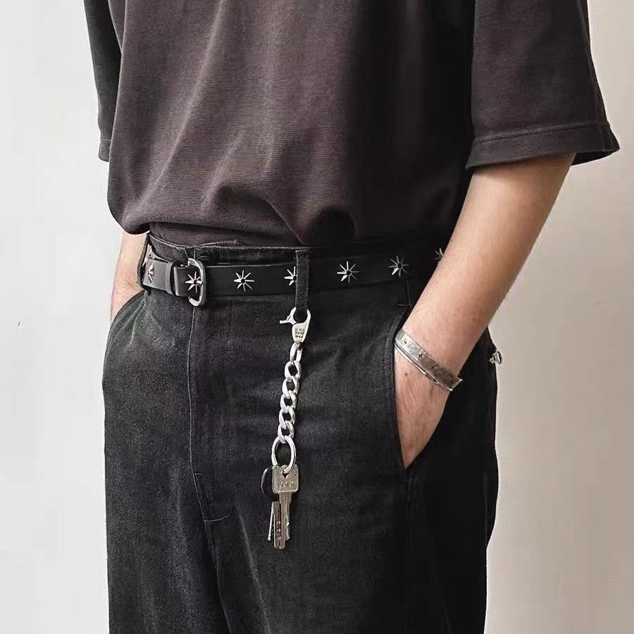 DIY Star Simple Black Retro Metal Men's Distressed Belt