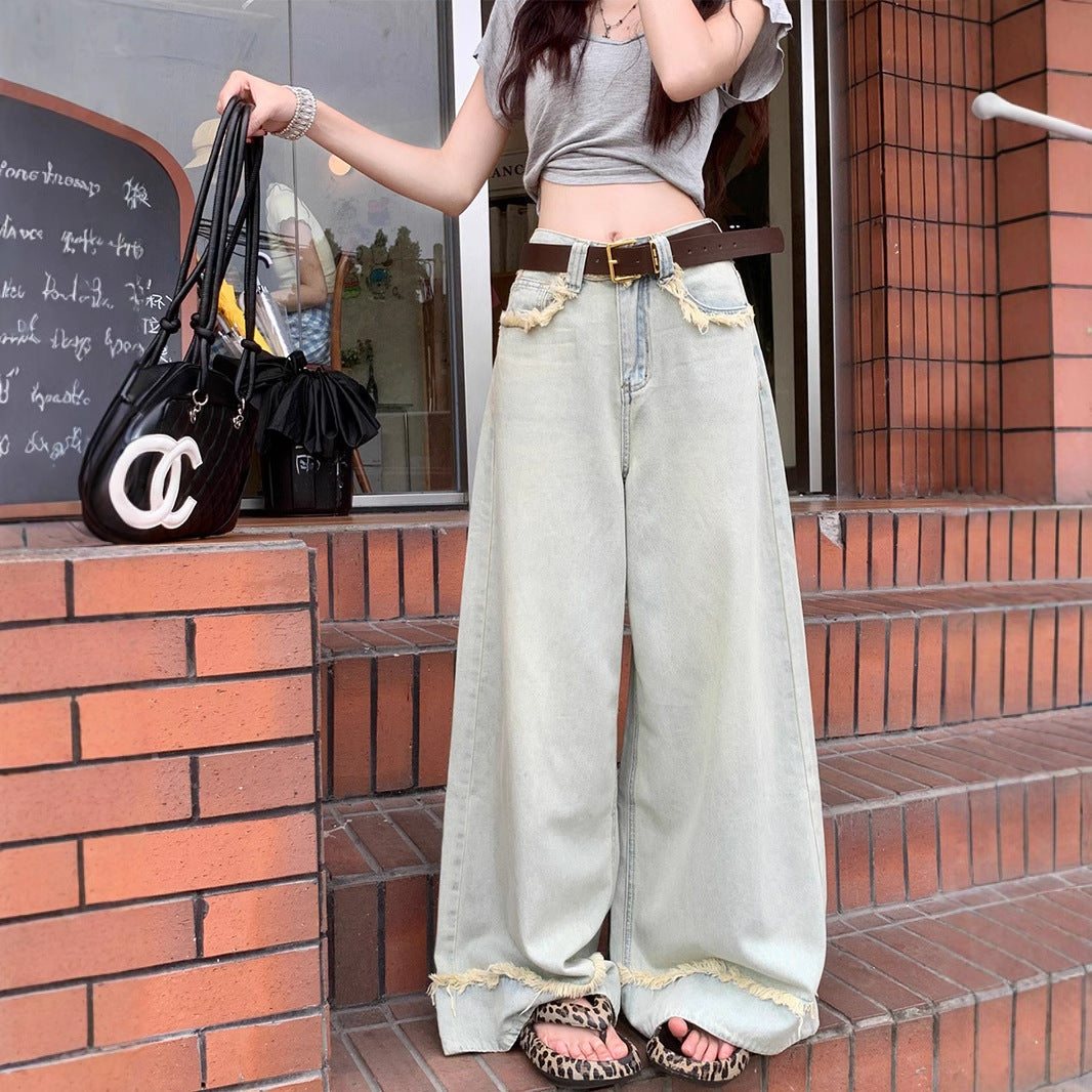 Mid Waist Straight-Leg Wide Leg Denim Jeans for Women