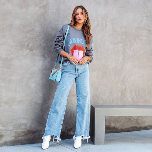 Tassel Hem Straight Denim Jeans