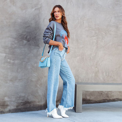 Tassel Hem Straight Denim Jeans