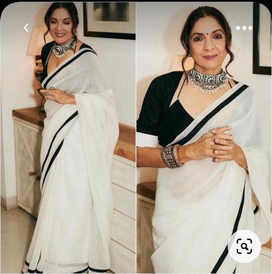 Exclusive Collection – Pure Mulmul Cotton Saree with Original Velvet Skirt Border