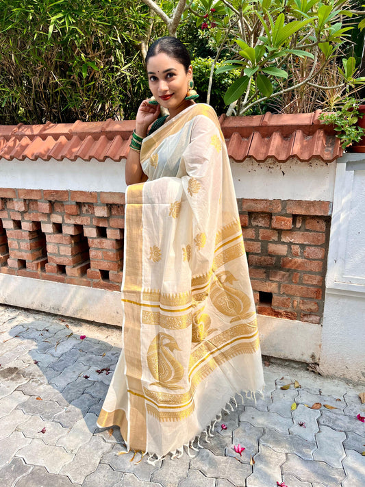 Handloom Replica cotton mango weave saree