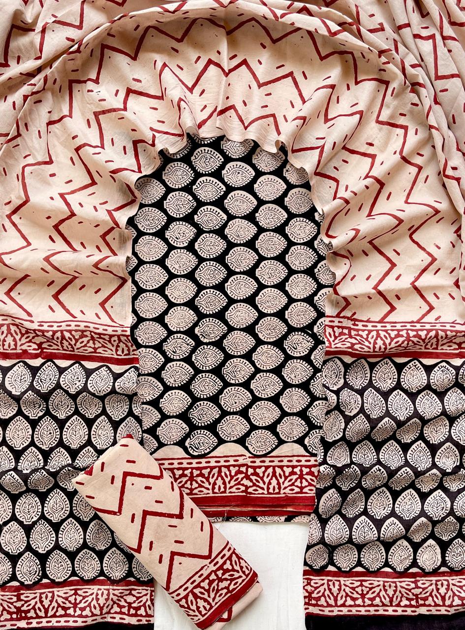 Hand Block Printed Cotton Suit Set (3-Piece)