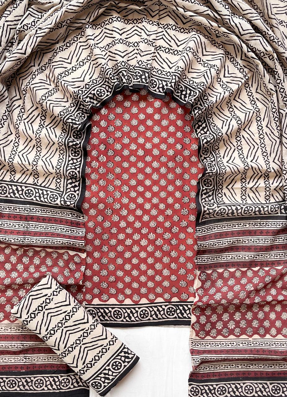 Hand Block Printed Cotton Suit Set (3-Piece)