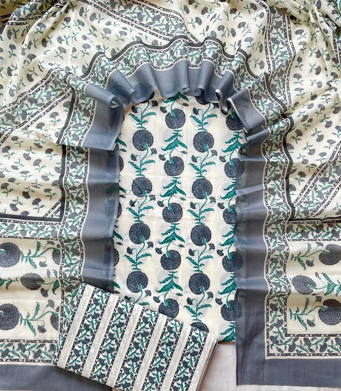 Hand Block Printed Cotton Suit Set (3-Piece)