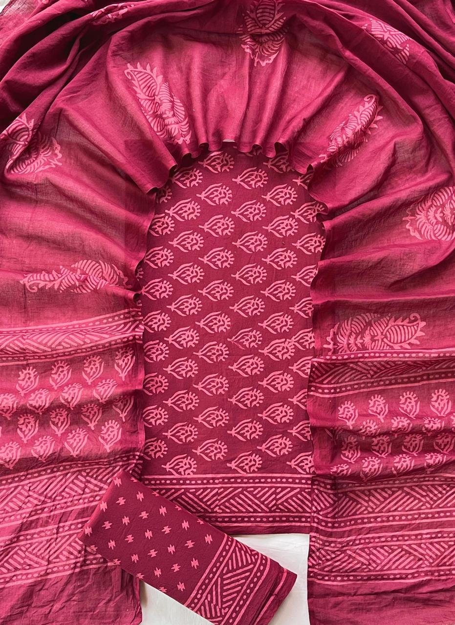 Hand Block Printed Cotton Suit Set (3-Piece)