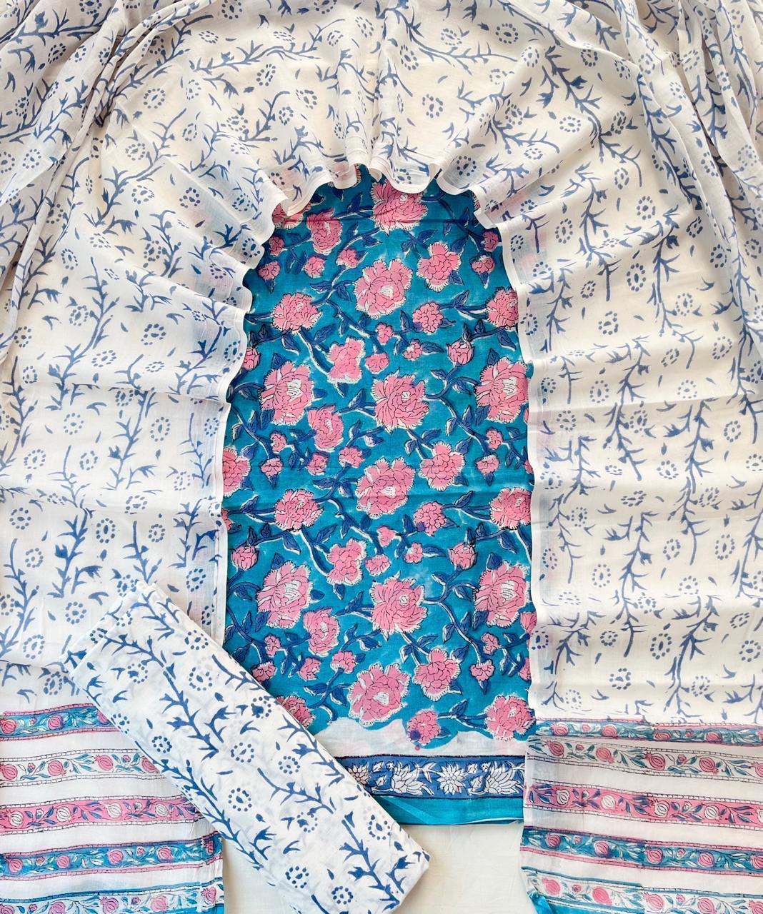 Hand Block Printed Cotton Suit Set (3-Piece)