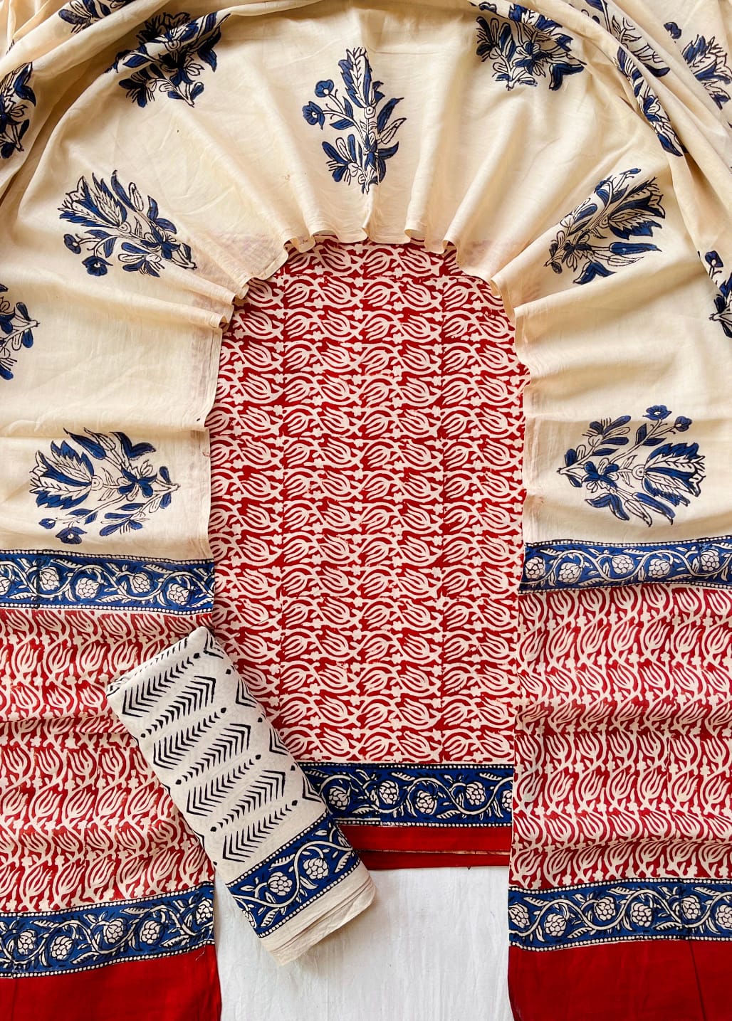 Hand Block Printed Cotton Suit Set (3-Piece)