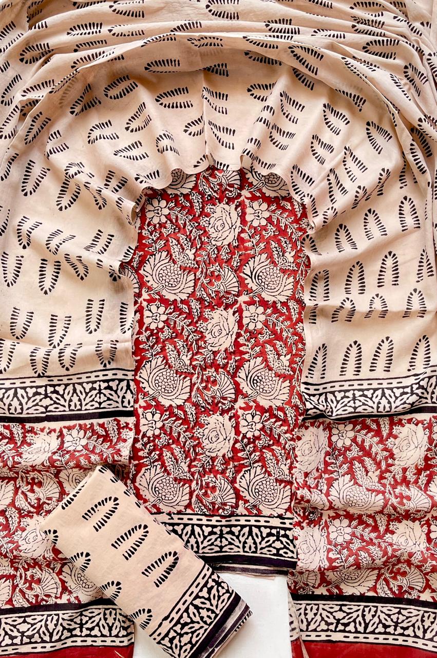 Hand Block Printed Cotton Suit Set (3-Piece)