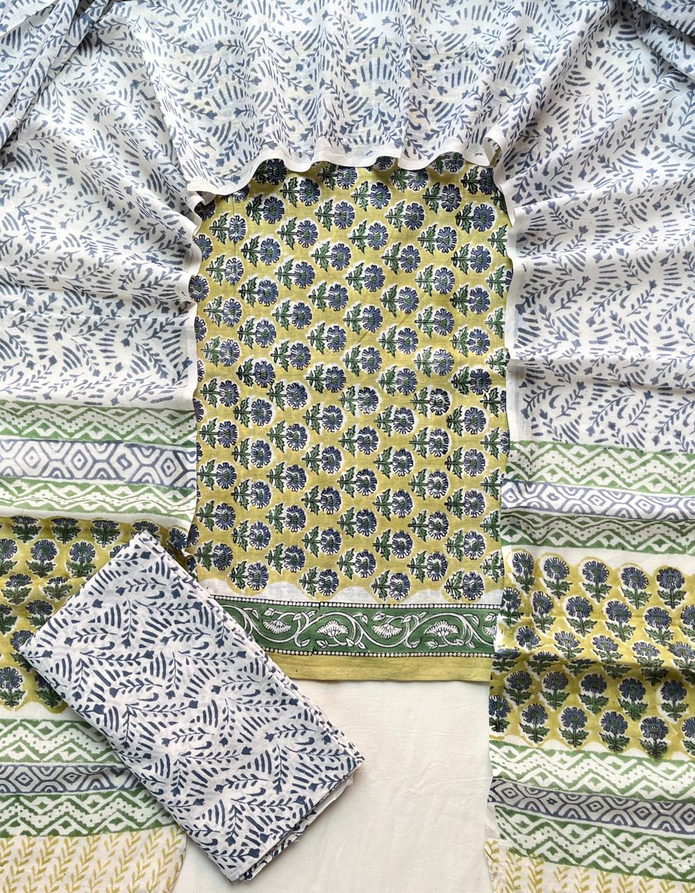 Hand Block Printed Cotton Suit Set (3-Piece)