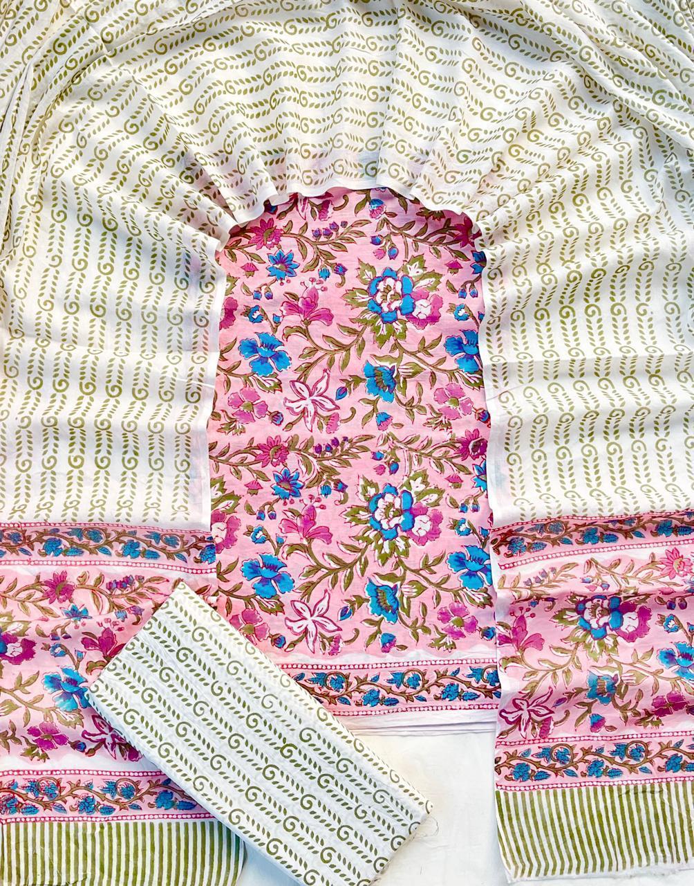 Hand Block Printed Cotton Suit Set (3-Piece)