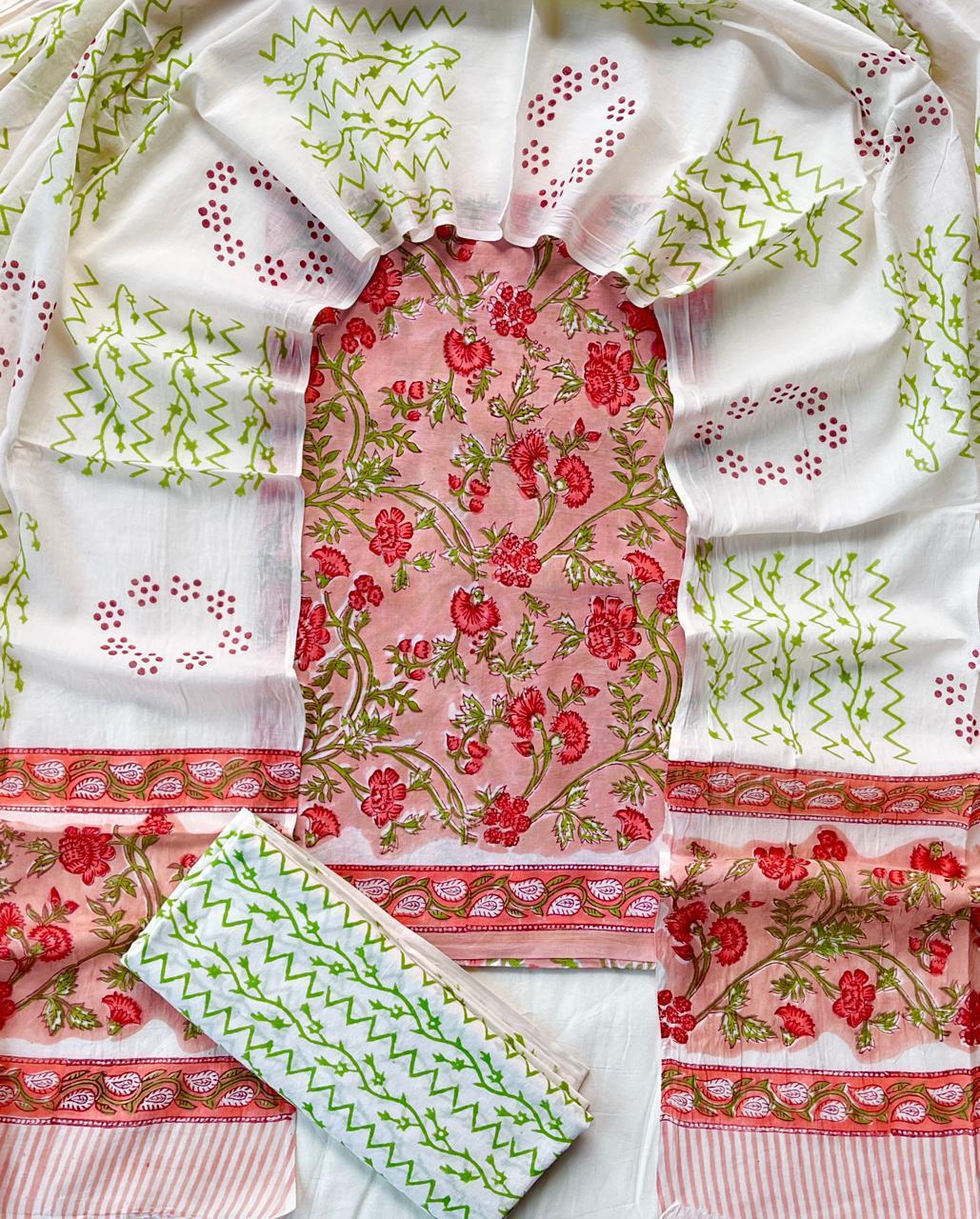 Hand Block Printed Cotton Suit Set (3-Piece)