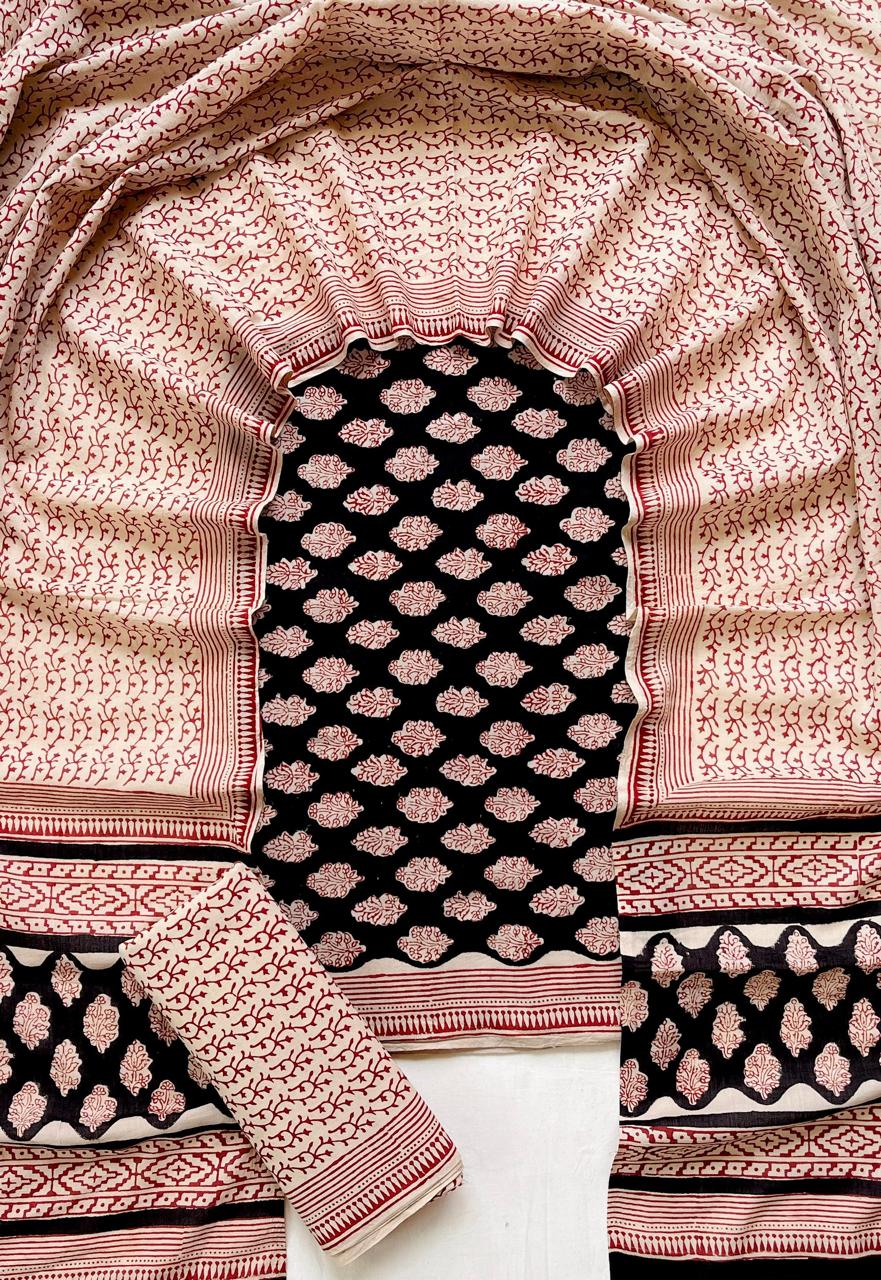 Hand Block Printed Cotton Suit Set (3-Piece)