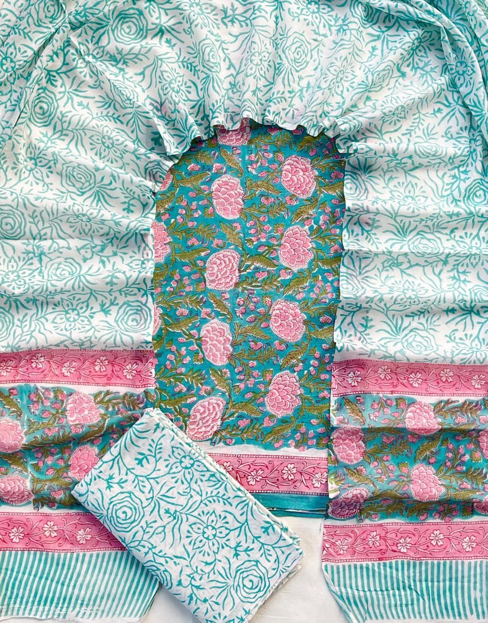 Hand Block Printed Cotton Suit Set (3-Piece)