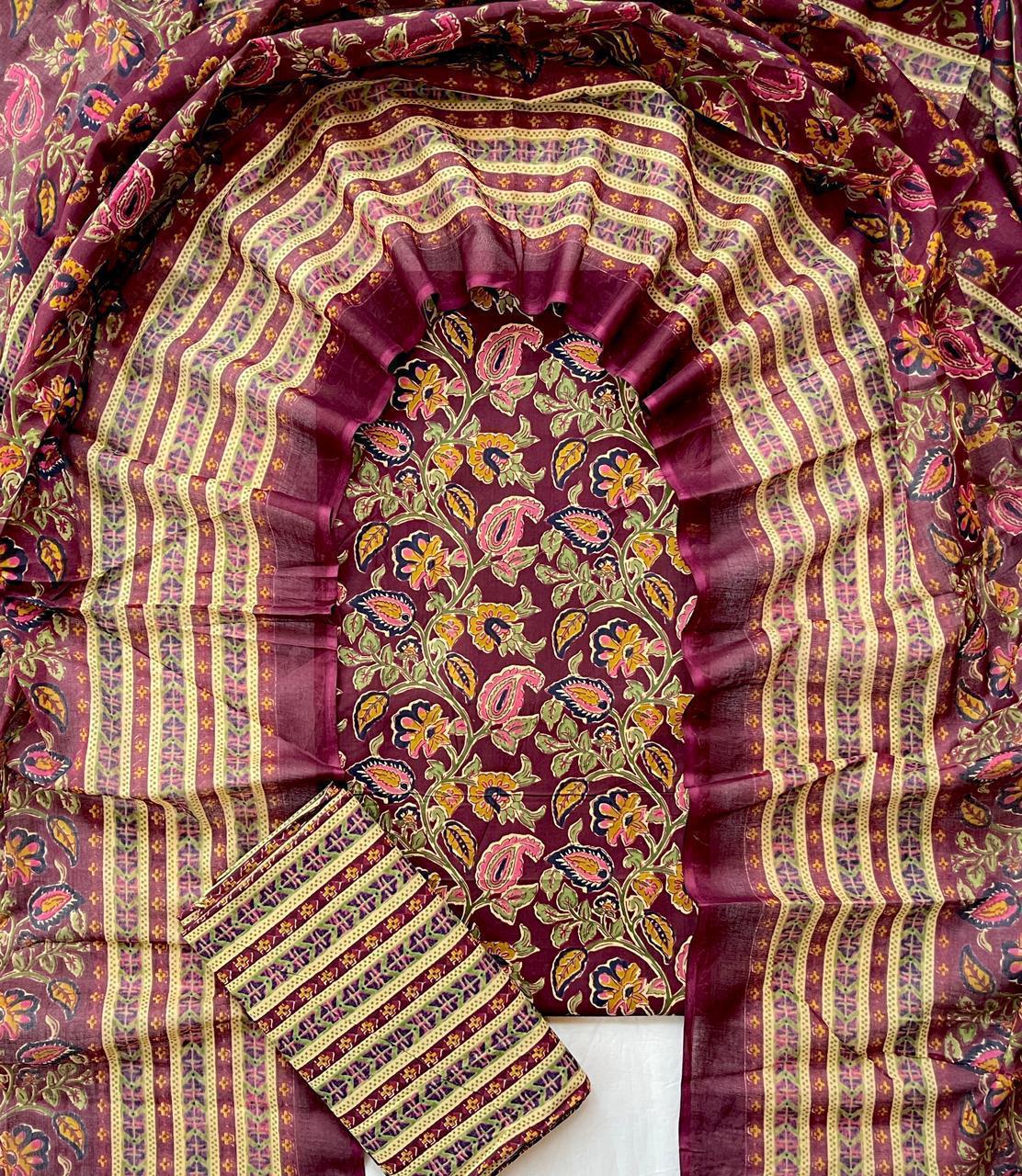 Hand Block Printed Cotton Suit Set (3-Piece)